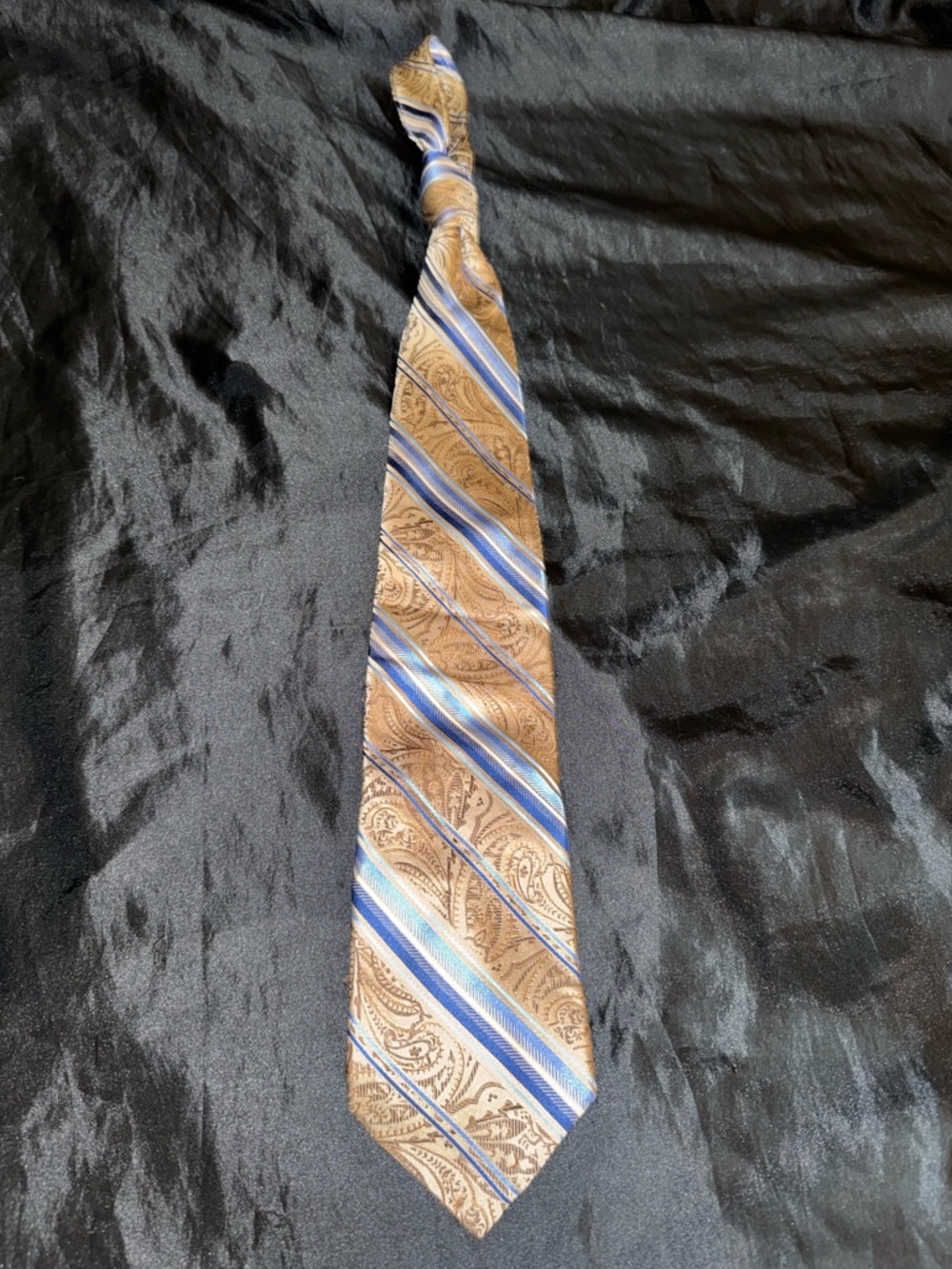 Pronto Uomo 100% Silk Brown Blue Paisley Stripe Necktie Mens Classic Tie